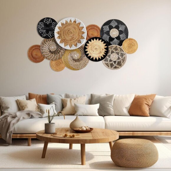 11 Pcs Boho Hanging Wall Basket Decor Handmade Woven Basket Wall Decorative Boho - Picture 2 of 6